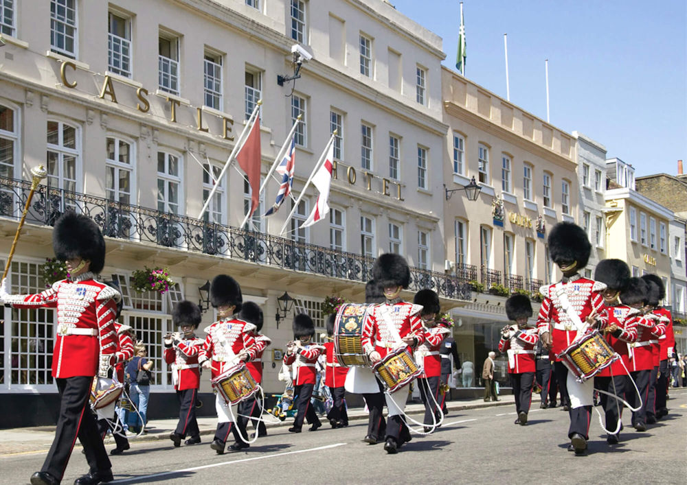 Castle Hotel Windsor with guards marching past